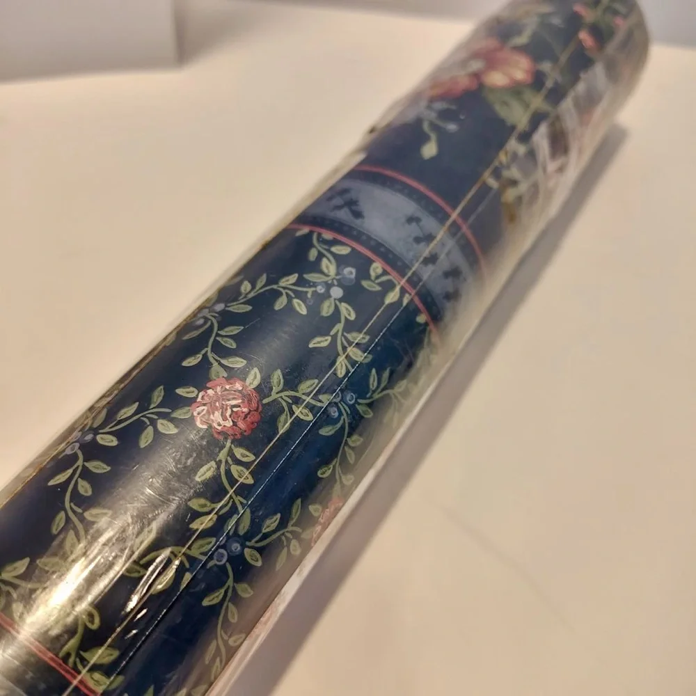 VTG Imperial Floral Prepasted Wallpaper Moody Romantic Cottagecore Blue Pink